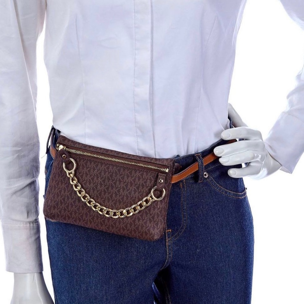 Michael Kors Signature Pull Chain Belt Bag  Brown